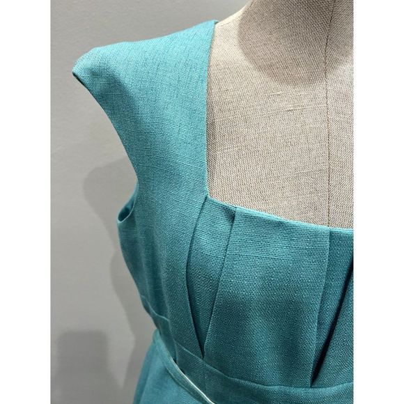 David Meister NEW Square Neck Belted Sheath Dress in Seafoam Sz 10 snug. Or 8 - Picture 2 of 5